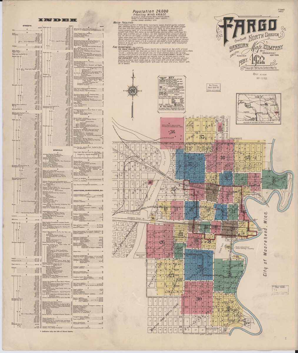 Fargo North Dakota 1922 Sanborn Fire Insurance Map Sanborn Fire Fargo North Dakota 1922 